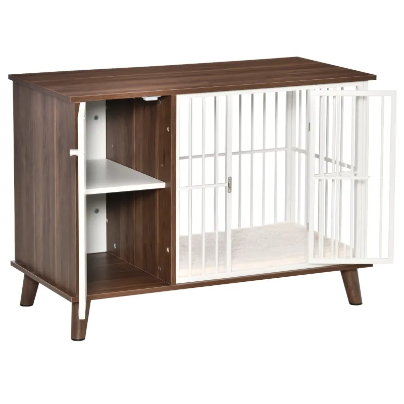 PawHut Furniture Style Dog Crate, w/ Wooden Top, Door, for Small Dogs, Brown