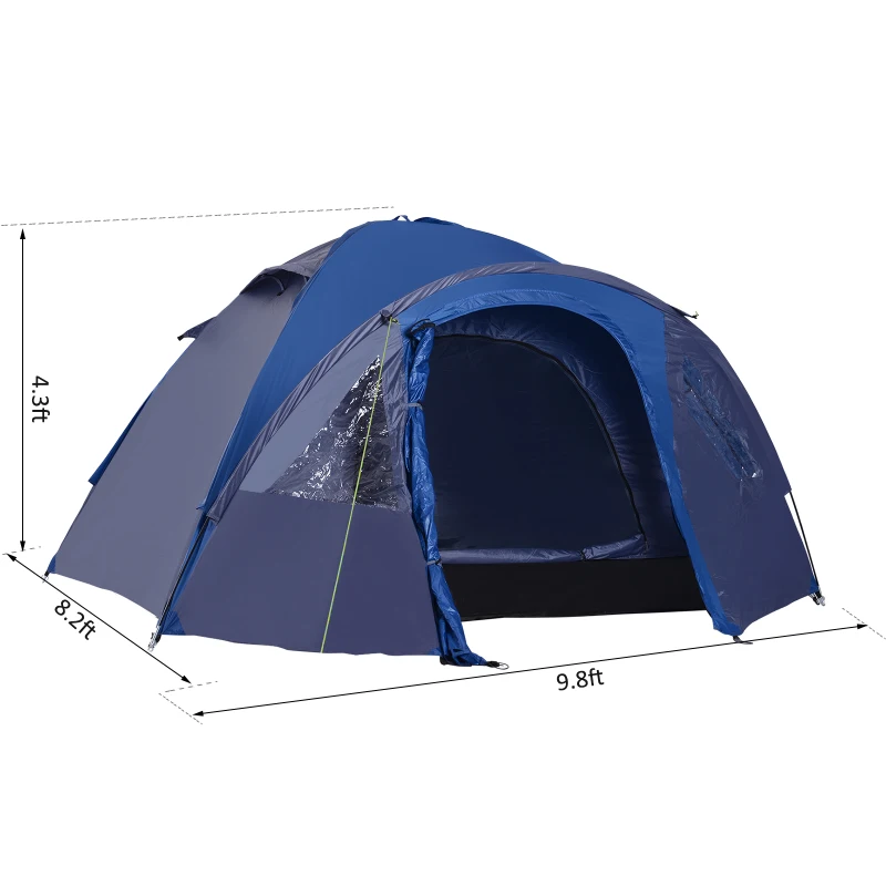 Outsunny Double Layer Camping Tent 2 - 4 Person Portable Folding Dome Shelter Hiking Travel Tent Blue
