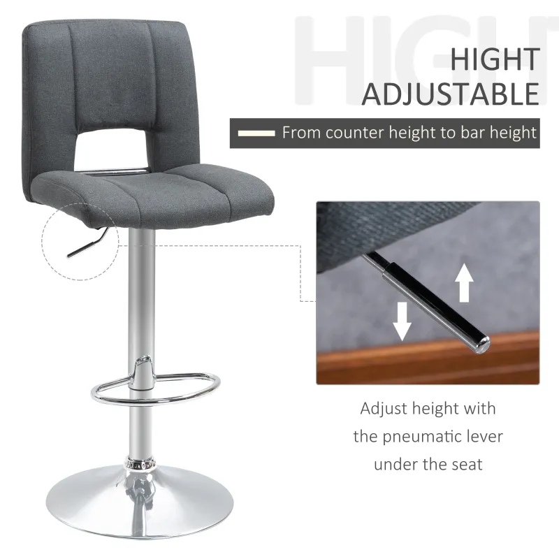 HOMCOM Modern Bar stool Armless Adjustable Height with Swivel Seat, Set of 2, Grey