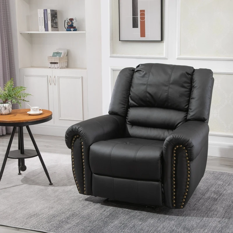 HOMCOM Recliner Chair Added Footrest Cushion Padded Seat Modern Nail Sofa PU Leather for Living Room Club Home Theater Seating, Black