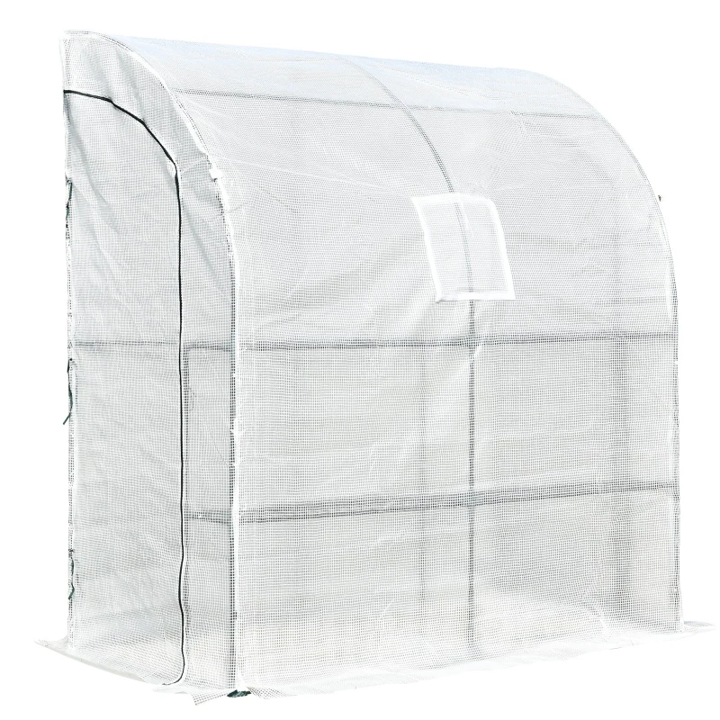 Outsunny 7' x 3' x 7' Outdoor Lean-to Walk-In Greenhouse, Plant Gardening Green House with Roll-up Mesh Windows, Zipper Door and 3-Tier Shelves, White and Green Frame