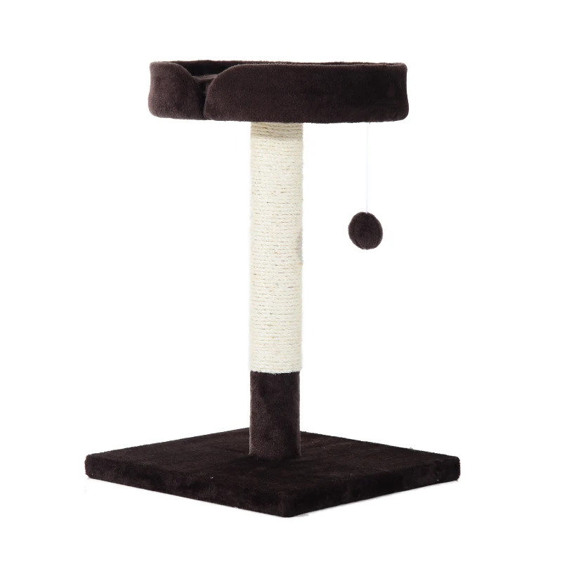 PawHut 28” Cat Padded Bed Scratching Post Kitten Play Tower, Brown and white