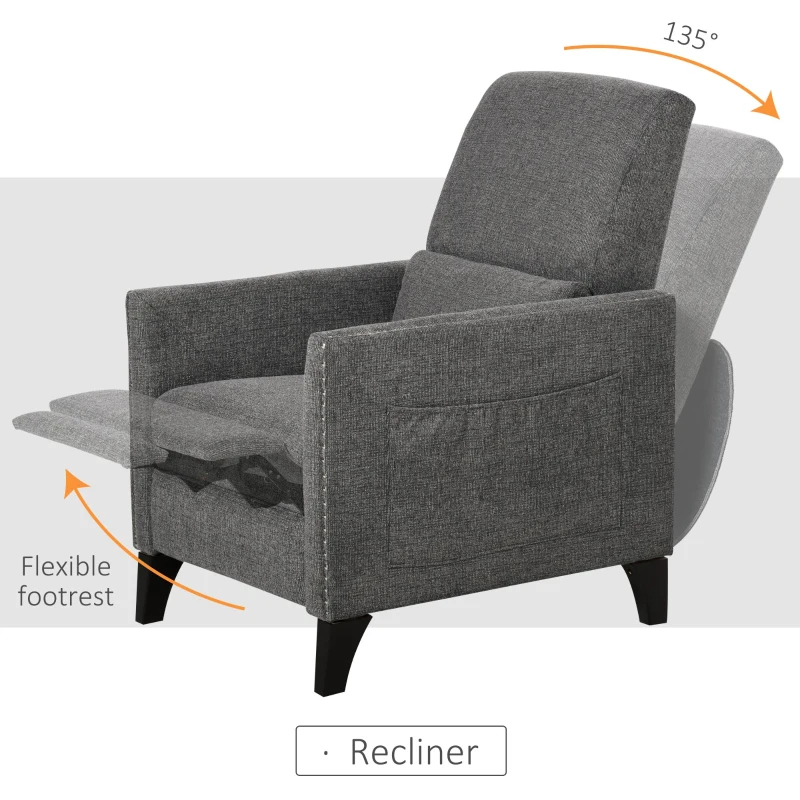 HOMCOM Push Back Manual Recliner Sofa,  Linen Fabirc Armchair with Thick Sponge Padding seat   and Footrest for Living Room, Dining Room, Office, Light Grey