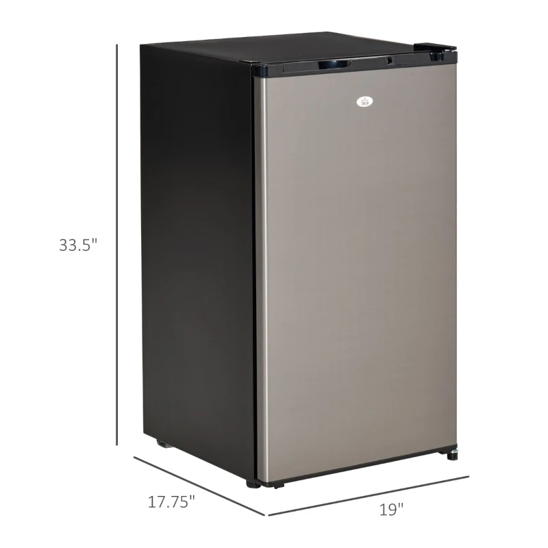 HOMCOM Mini Fridge with Freezer, Compact Mini Refrigerator with 3.1Cu Ft Capacity, Adjustable Shelves and Temperature and Reversible Door for Bedroom, Black/Silver