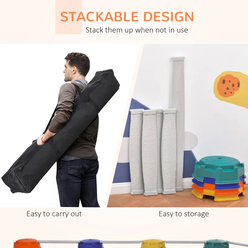 Qaba 9pcs Kids Balance Beam Balance Bridge Gym Toy for toddler Balance Strength Coordination Training Floor Game Preschool Learning Toy with Non-slip Surface