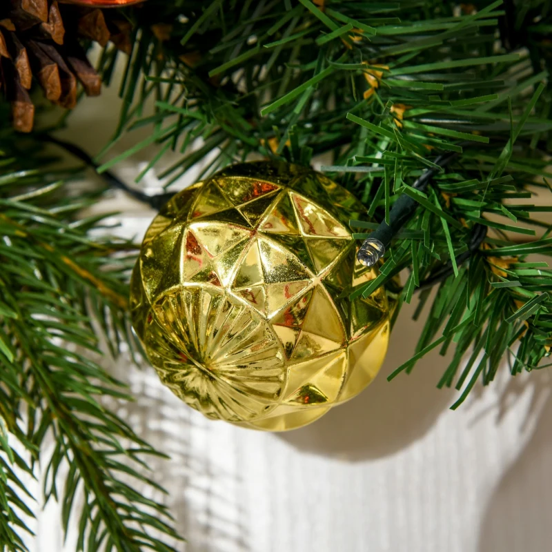 HOMCOM 9FT Pre-Lit Christmas Garland Decoration Artificial Greenery w/ Pine Cone  Ball