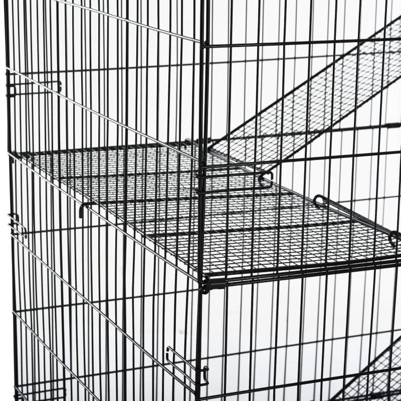 Pawhut Small Animal Cage Hutch Pet Play House with Platform, Ramp, Removable Tray, Wire Runway for Rabbits, Guinea Pigs, Ferret