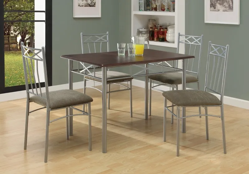 Monarch 5 Piece 40" Rectangular Metal Framed Table and Chairs Dining Set - Cappuccino / Silver