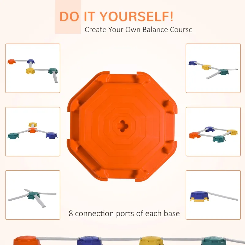 Qaba 9pcs Kids Balance Beam Balance Bridge Gym Toy for toddler Balance Strength Coordination Training Floor Game Preschool Learning Toy with Non-slip Surface