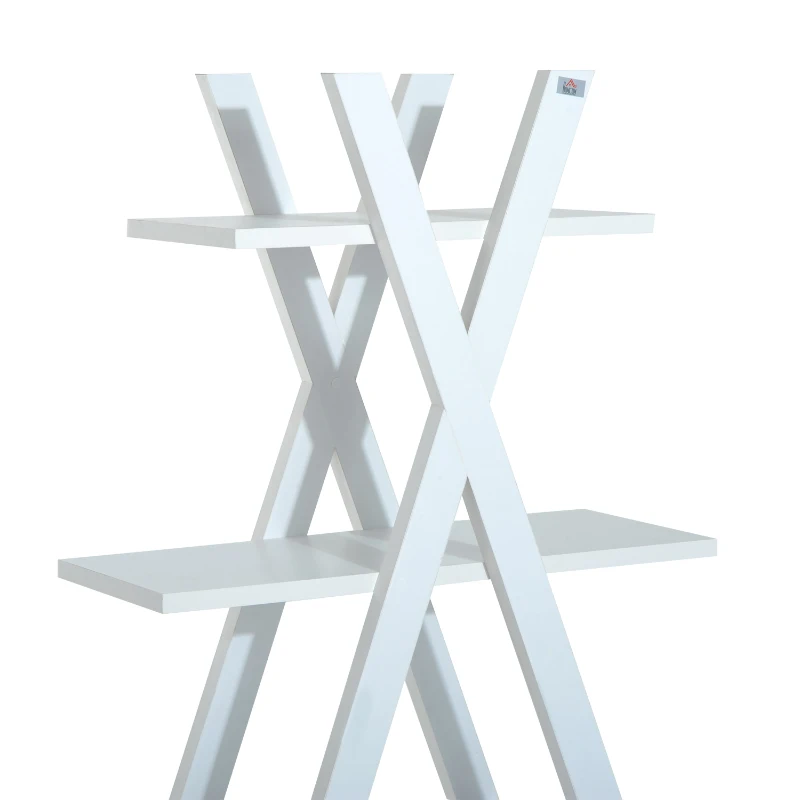 HOMCOM Wooden A Frame Bookshelf 4-tier Ladder Display Shelf Storage Stand Home Furniture White