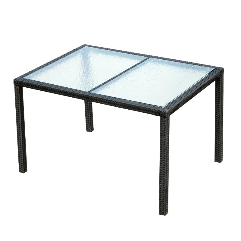 Outsunny 7pcs Outdoor Rattan Dining Set Wicker Furniture Cushioned Seat 6 Armchair 1 Glass Table Garden Patio All Weather Sectional Set