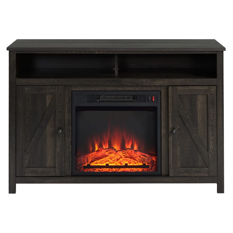 HOMCOM Electric Fireplace TV Stand for TV's up to 50" Flat Screen, Living Room Media Entertainment Console with Doors, Shelves, Cable Hole, Espresso