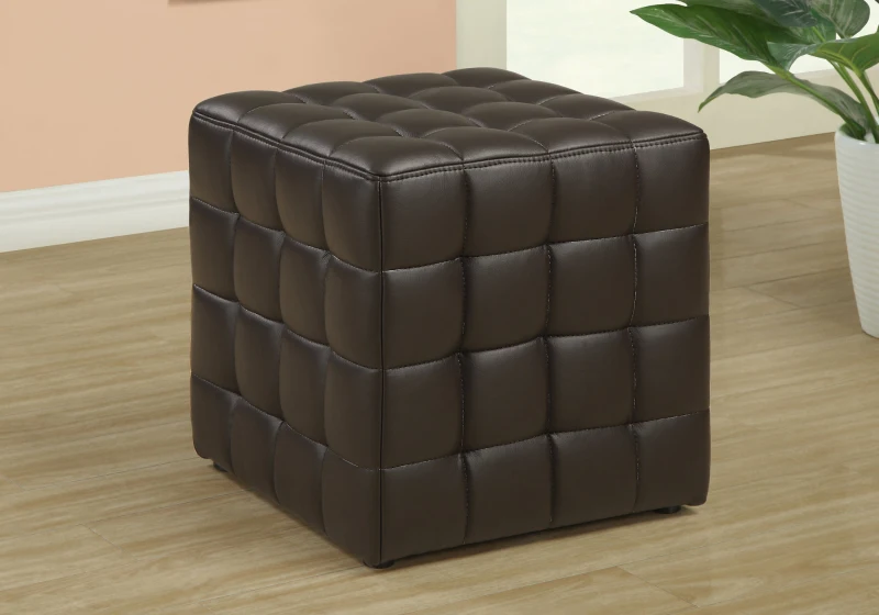 Monarch Leather-Look Cube Ottoman - Dark Brown