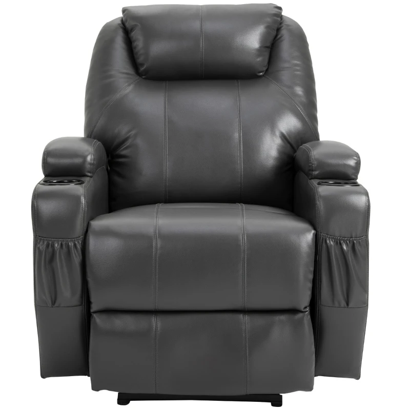 HOMCOM Electric Power Massage Recliner Chair PU leather w/ 8-Point Vibration Waist Heating, USB Port, Dark Grey