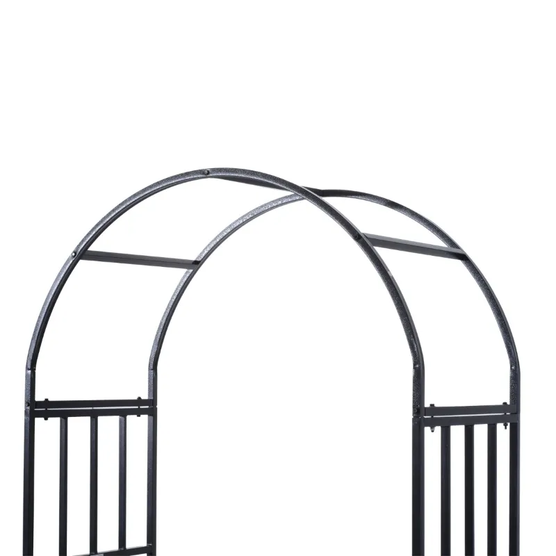 Outsunny 6.7' Steel Garden Arch Arbor with Scrollwork Hearts, Planter Boxes for Climbing Vines, Ceremony, Weddings, Party, Backyard, Lawn, Gray