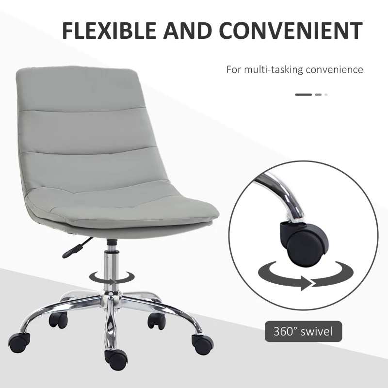 Vinsetto Armless Office Chair Ergonomic Computer Desk Chair Mid-Back Upholstered Task Chair with PU Leather, Adjustable Height and Swivel Seat, Grey