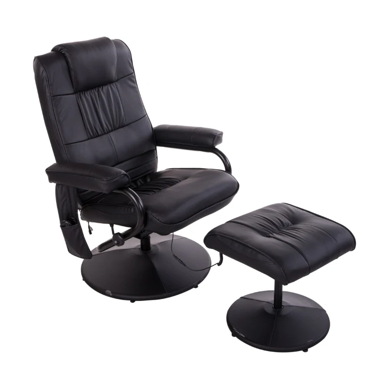 HOMCOM Massaging Faux Leather Recliner Chair and Ottoman Set, Swivel Vibration Massage Lounge Chair with Remote Control for Living Room, Bedroom, or Office, Black