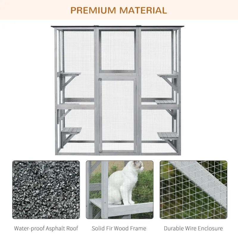 PawHut Large Catio Enclosure with Weather Protection, 6 Cat Platforms 71" x 38.5" x 71"