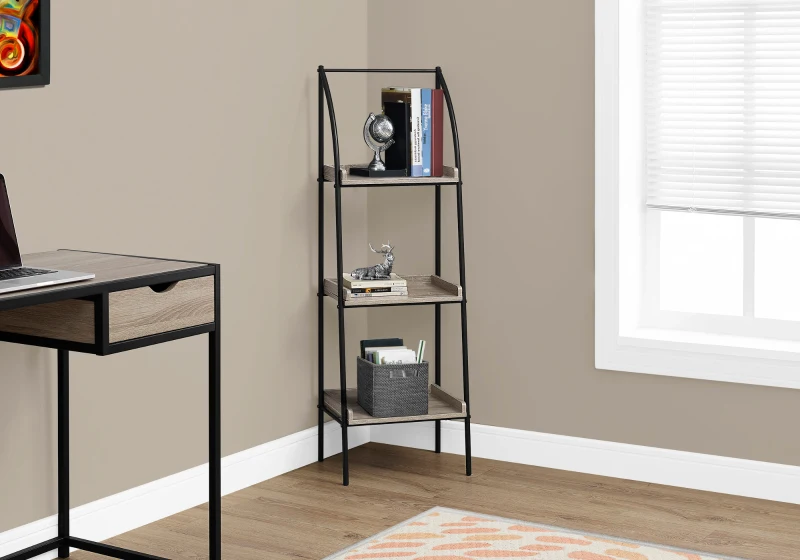 Monarch 48" Contemporary Open Concept 3 Shelf Bookshelf - Dark Taupe / Black Metal