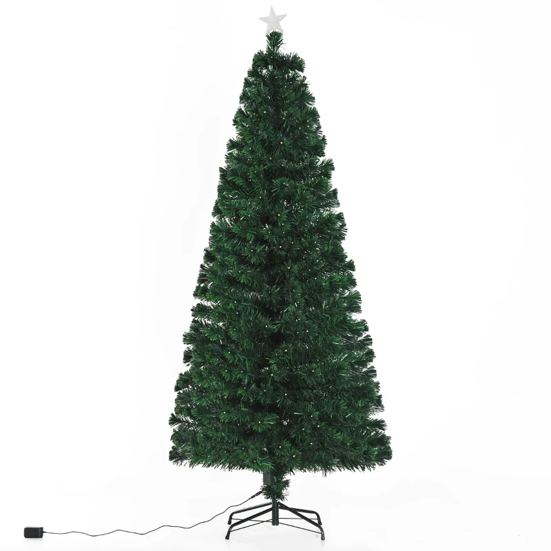 HOMCOM 7ft Tall Pre-Lit Artificial Fiber Optic LED Lighted Christmas Tree