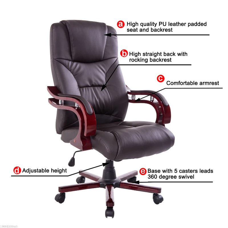 HOMCOM PU / Wood High-Back Executive Swivel  Computer Office Chair, Brown 