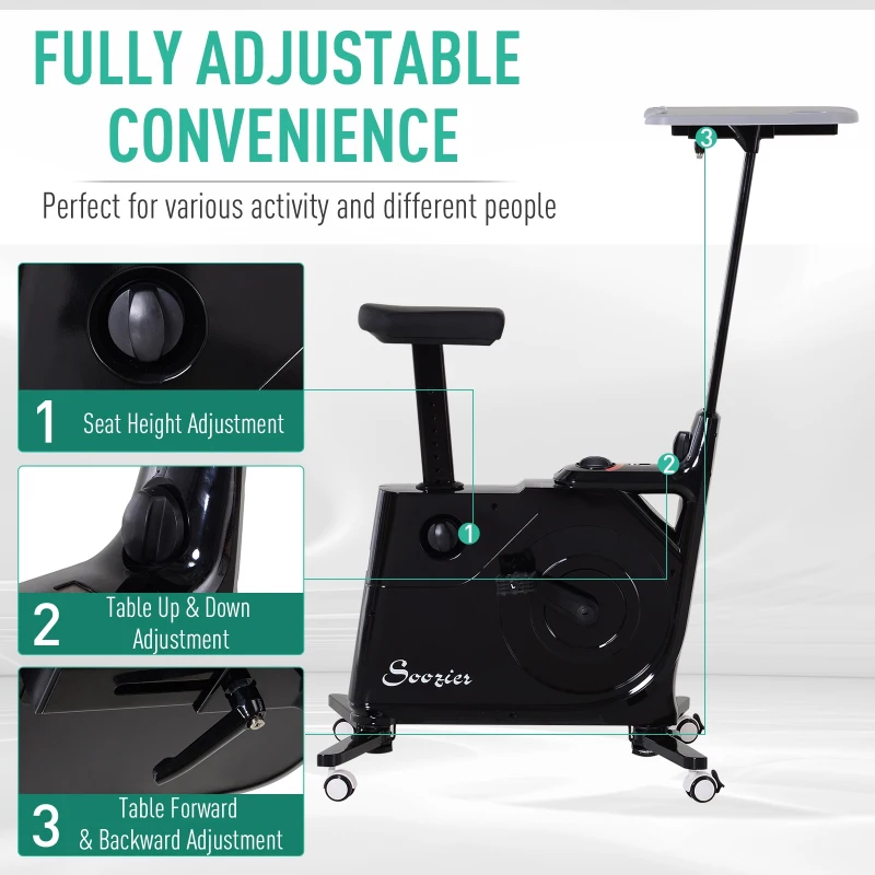Soozier Desk Exercise Bike Home Office Indoor Recumbent Cycling Rolling with Table Top  LCD Monitor