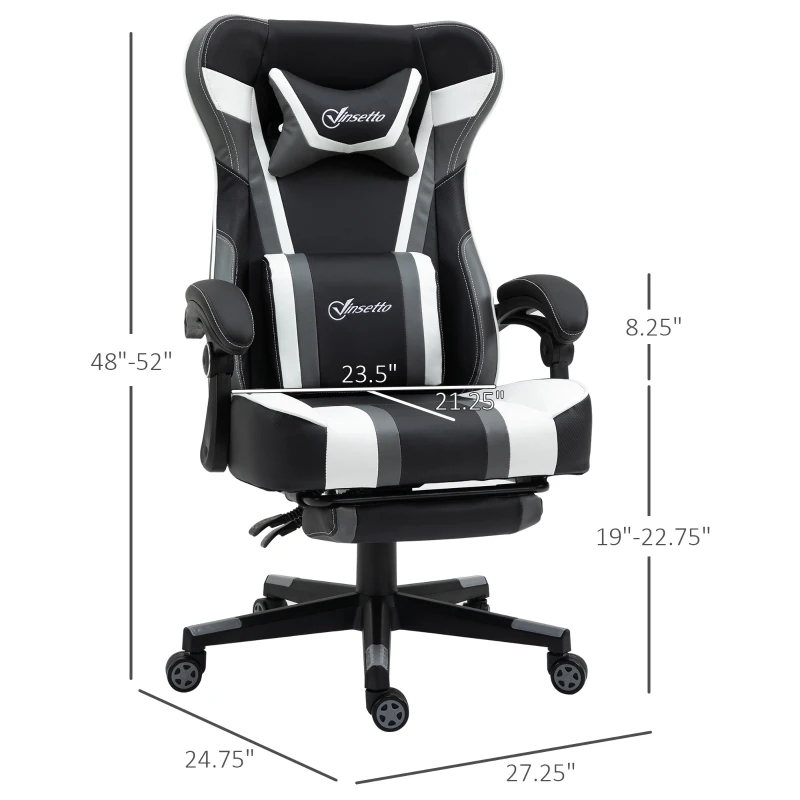 Vinsetto High Back Gaming Chair, Racing Style Ergonomic Computer Desk Chair with Adjustable Height, Retractable Footrest, Headrest and Lumbar Support, Grey