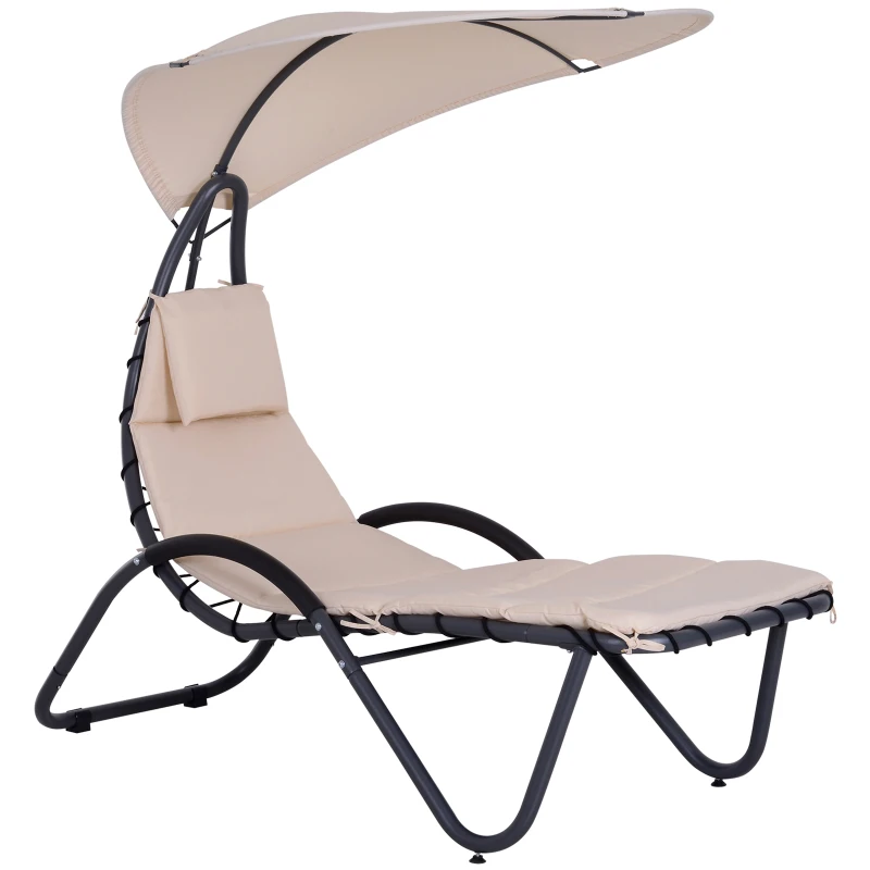 Outsunny Garden Lounge Chaise Outdoor Sleeping Bed Arc Stand Cream