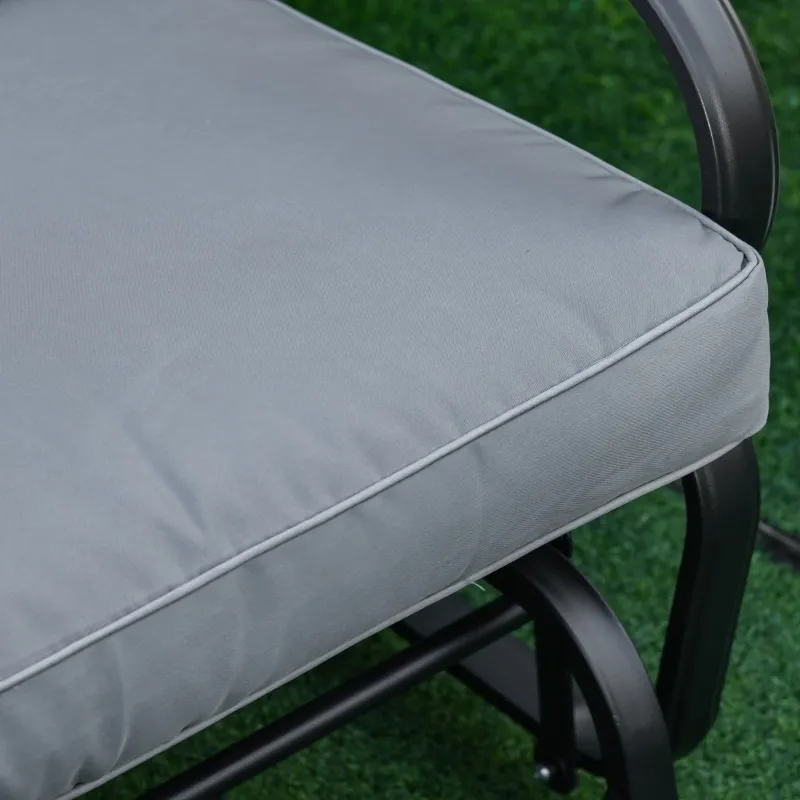 Outsunny Patio Glider Bench with Padded Cushions and Armrests, Outdoor 2-Person Swing Rocking Chair Loveseat with Sturdy Frame, Grey