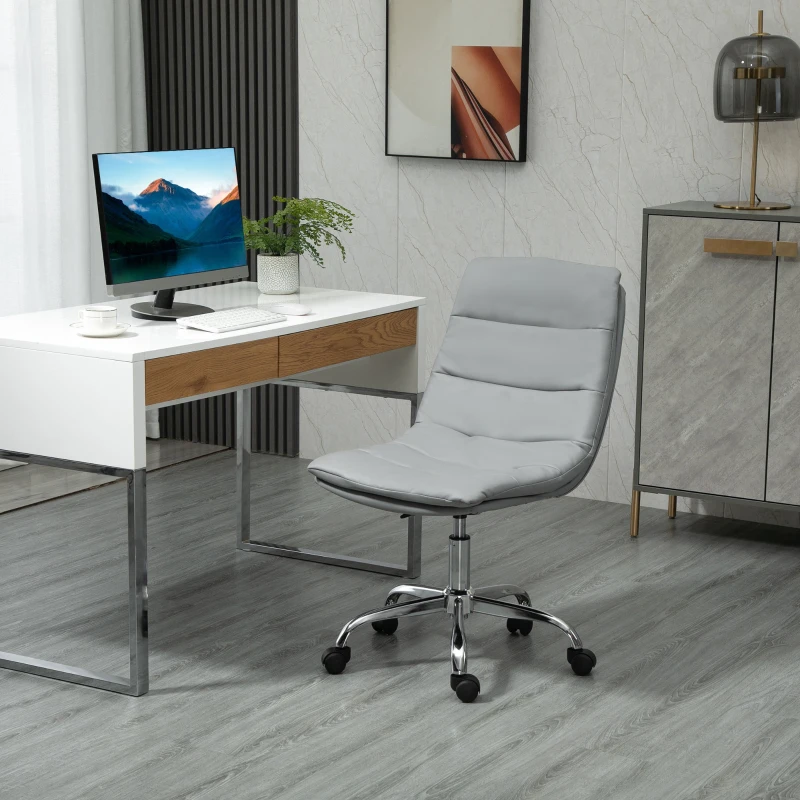 Vinsetto Armless Office Chair Ergonomic Computer Desk Chair Mid-Back Upholstered Task Chair with PU Leather, Adjustable Height and Swivel Seat, Grey