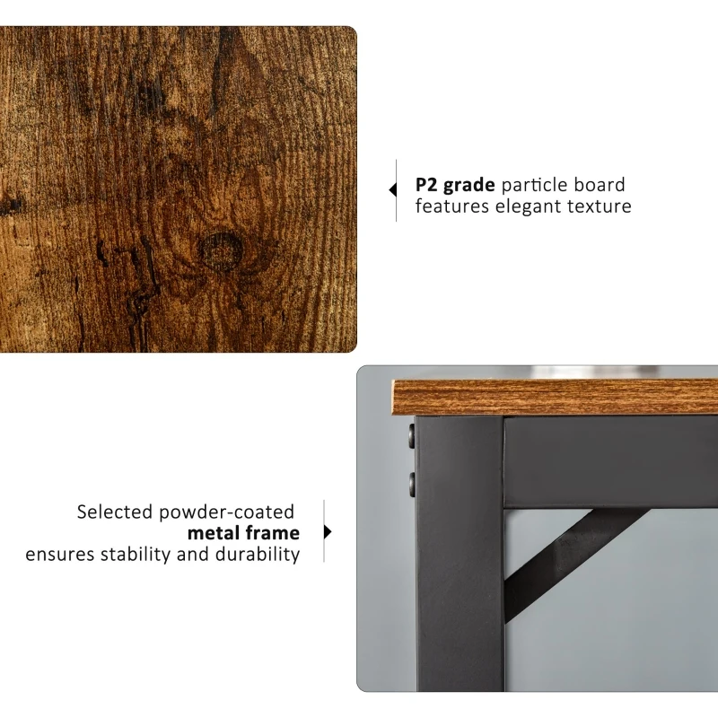 HOMCOM Compact Computer Desk with 4-Tier Open Bookshelf, Writing Table with Steel Frame for Home Office, Rustic Brown