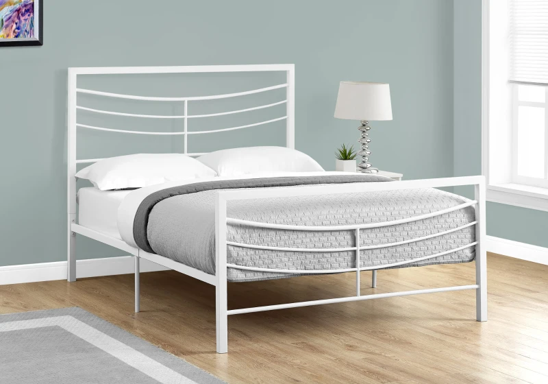 Monarch 56" Contemporary Curved Horizontal Slat Metal Bed Frame - Full Size - White Finish