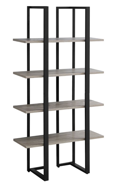 Monarch 60" Contemporary Chic Open Concept 4 Shelf Bookshelf - Dark Taupe / Satin Black Metal