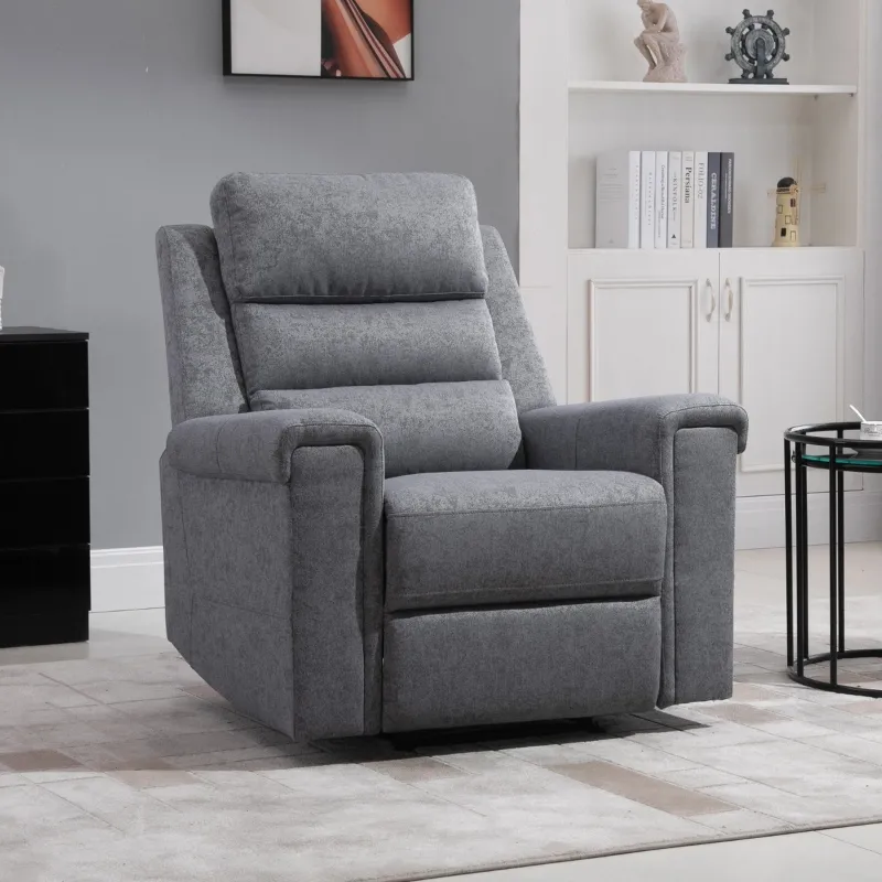 HOMCOM Modern Recliner Chair Linen Fabric Single Sofa Home Theater Seating with Overstuffed Armrest and Back, Grey