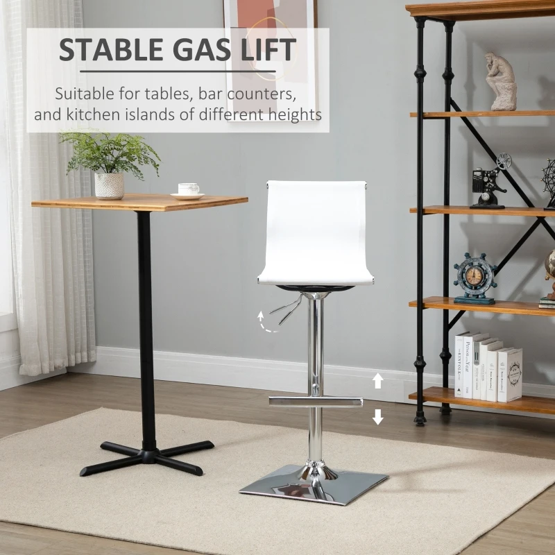 HOMCOM Modern Adjustable Bar Stool Pub Chair, Swivel Dining Stool with Gas Lift, Steel Base, Breathable Fabric Seat for Kitchen Island Counter, White
