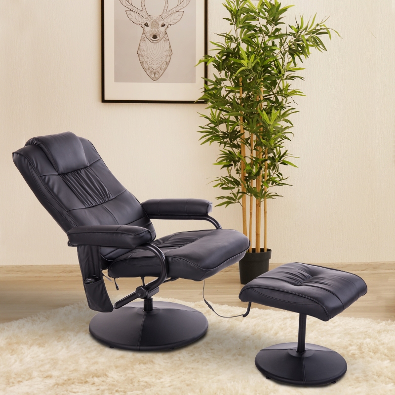 HOMCOM Massage Recliner Ottoman Set Electronic Swivel Armchair with Wrapped Base and Matched Footrest 10 Vibration Modes Black