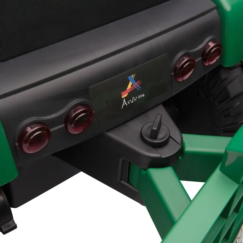 Aosom 12V 7AH Kids Ride On Tractor, Electric Battery Powered Agricultural Toy Car, w/ Back Trailer, Adjustable Speed, 10 LED Headlights, Green