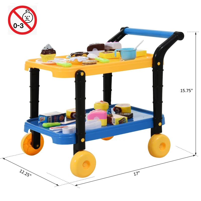 HOMCOM 25 pcs Kids Cart Pretend Play Cake Playset Educational Toy Yellow/Blue