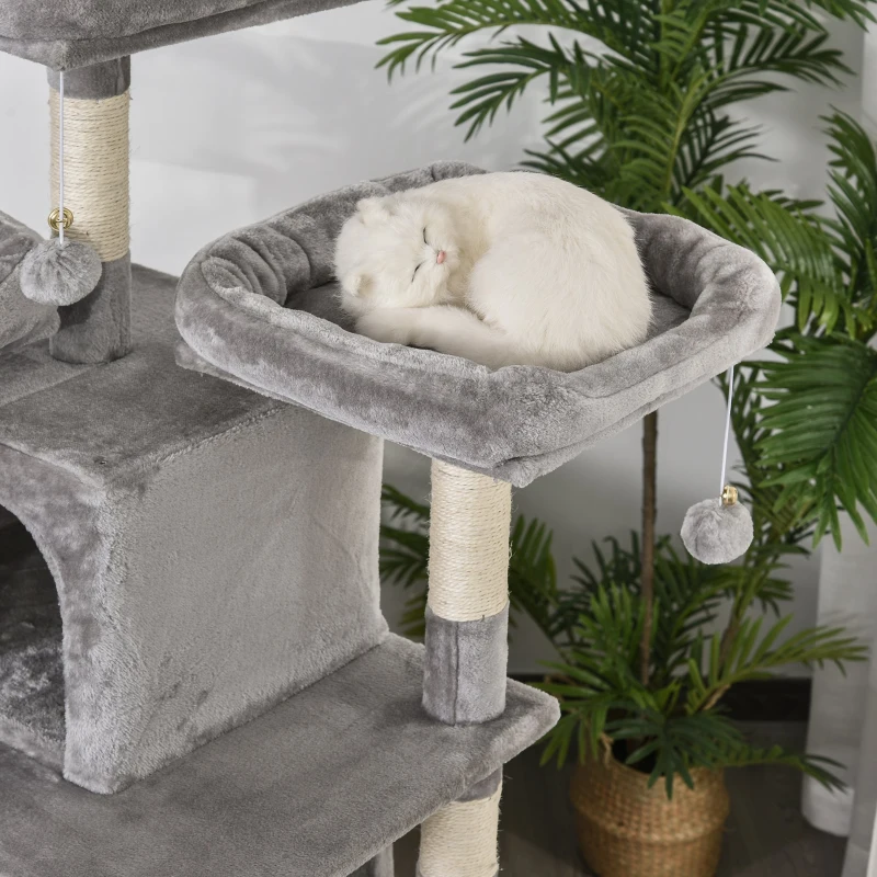 PawHut Plush Cat Tree Tower Activity Center w/ Sisal Scratching Posts Board Perch Condo