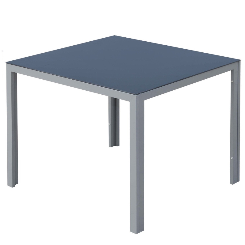 Outsunny 34"x34" Garden Table Dining Desk Tempered Glass Tabletop Backyard Aluminum