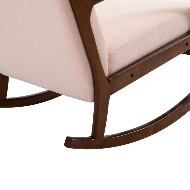 HOMCOM Upholstered Rocking Armchair with Wood Base and Linen Fabric Padded Seat for Living Room, Pink
