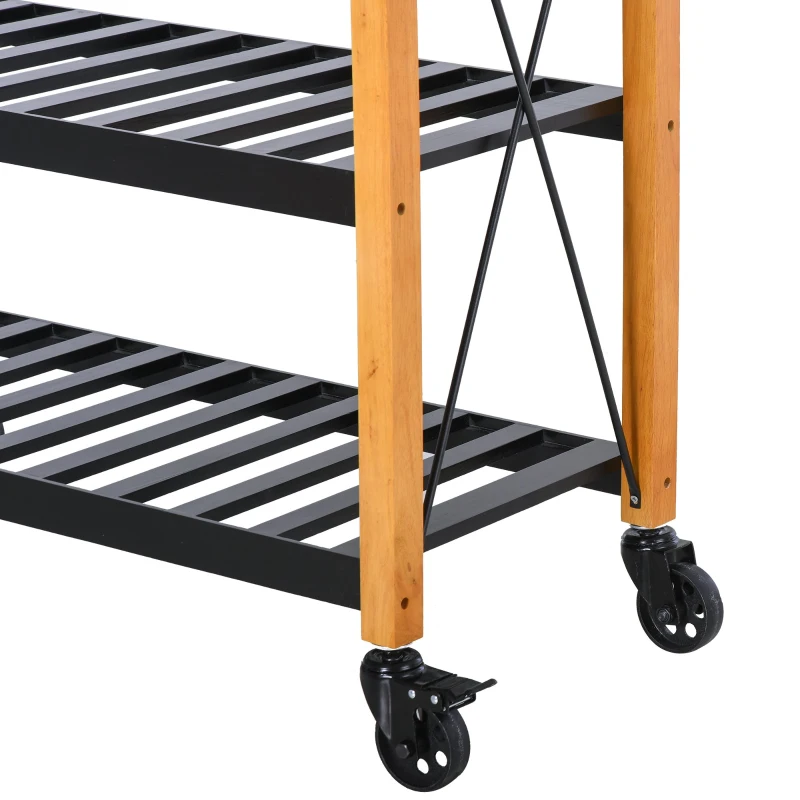HOMCOM 46" Kitchen Island Cart Rolling Utility Cart with 2 Drawers, Open Storage Shelves & Handle Racks