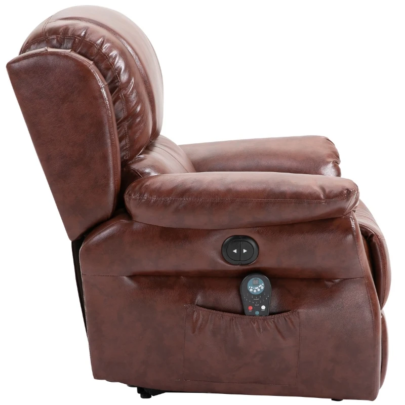 HOMCOM Vibration Massage Recliner Chair for Living Room with Heat,   Single Sofa, PU Leather Power Reclining Chair, Home Theater Seating with Footrest, Brown