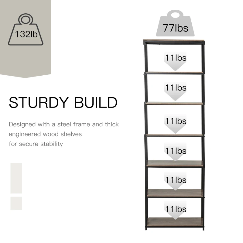 HOMCOM Modern 7 Tier Bookshelf Bookcase Utility Storage Shelf Organizer for Home Office with Display Rack Metal Frame, Grey Oak