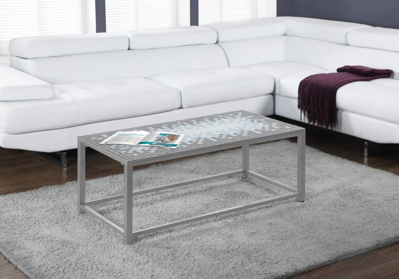 Monarch 42" Modern Mosaic Tile Top Hammered Silver Metal Frame Accent Coffee Table - Grey / Blue Tile Finish