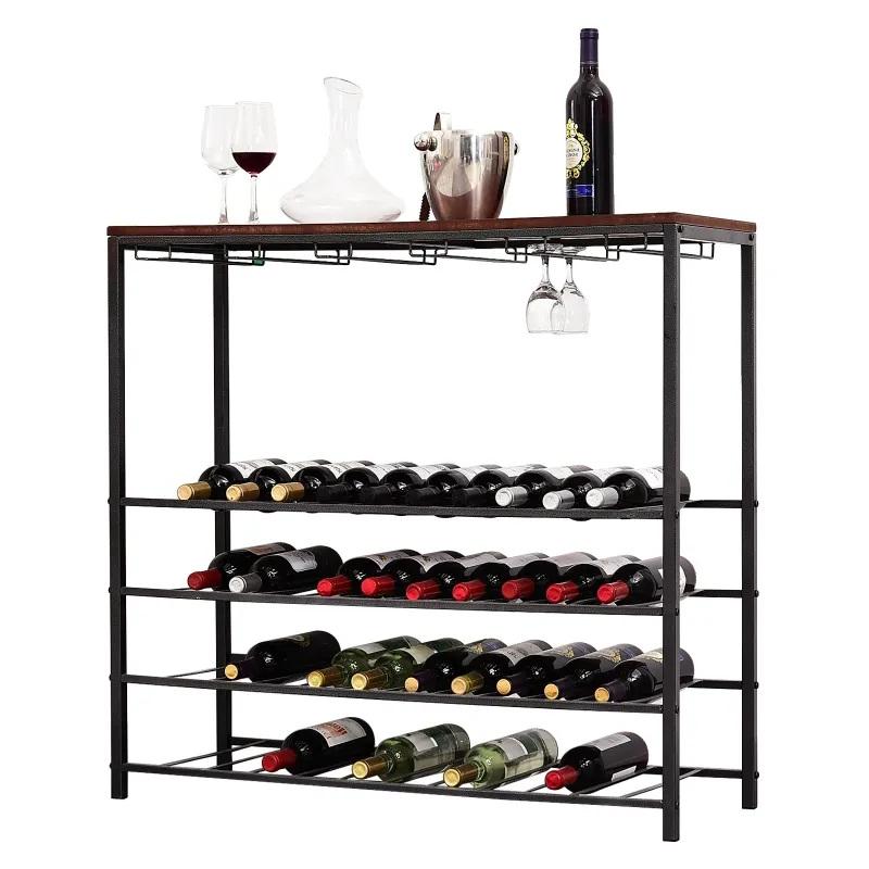 HOMCOM Industrial 40 Bottles Wine Rack w/ Stemware Storage Wood Free-standing Displayer