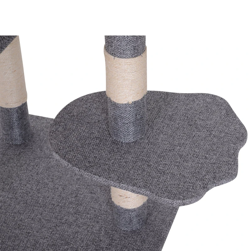 PawHut Cat Tree Cat Scratching Post Multifunctional Activity Center w/ Hanging Mouse Toy &  Condo Gray