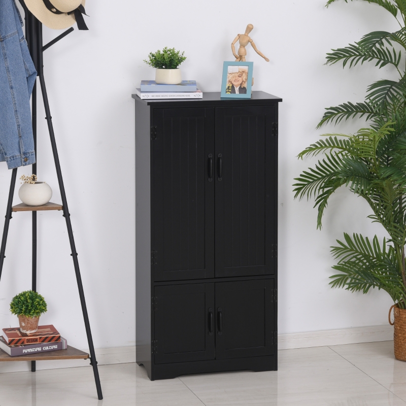 HOMCOM 4-Door Storage Cabinet Multi-Storey Large Space Pantry w/ Adjustable Shelves Black