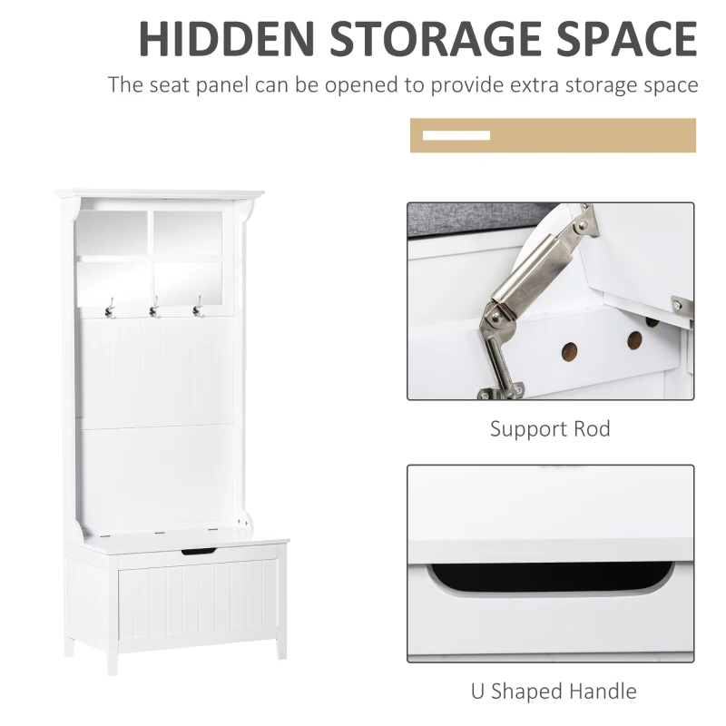 HOMCOM Coat Rack Shoe Bench with Storage 4 In 1 Hall Tree for Entryway Hallway Organizer with Cabinet 3 Hooks Mirrors White