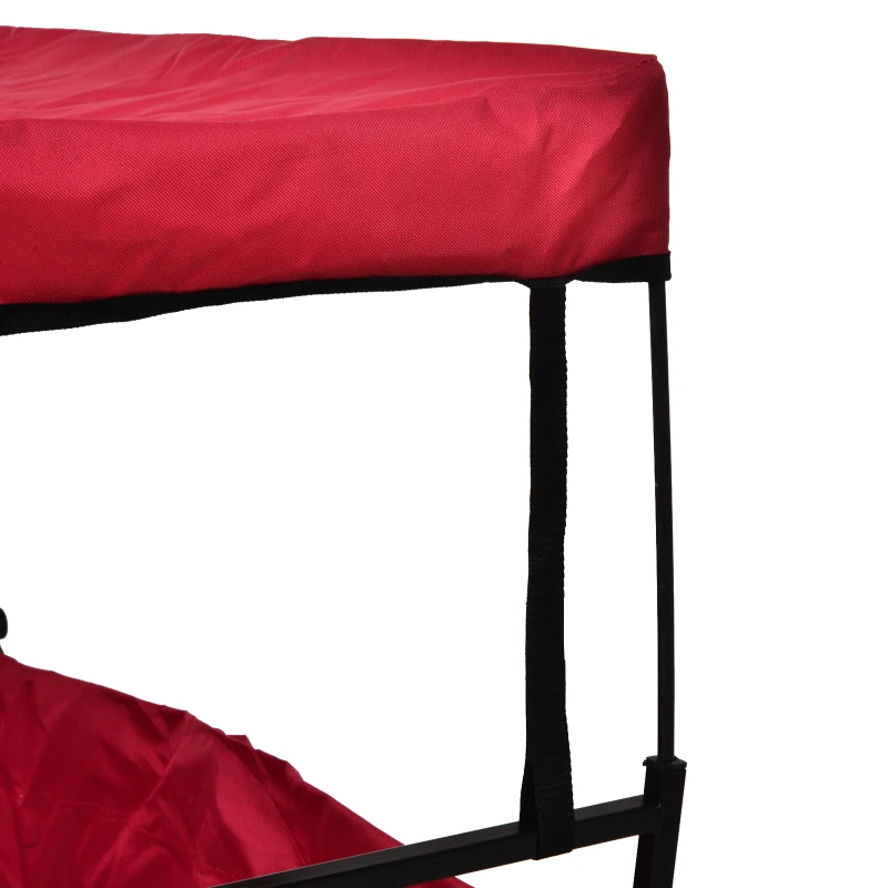 DURHAND Folding Push Pull Collapsible Wagon with Canopy and All-Terrain Wheels, Utility Rolling Cart Stroller for Beach and Shopping, Red